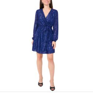 Msk Petite Sequin Blouson-Sleeve Fit & Flare Dress - Bright Royal